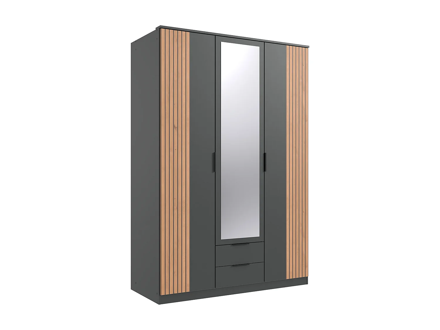 Armoire Placard avec miroir coloris graphite, rechampis imitation chêne artisan