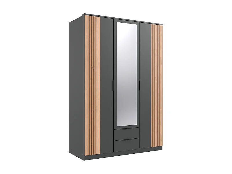 Armoire Placard avec miroir coloris graphite, rechampis imitation chêne artisan