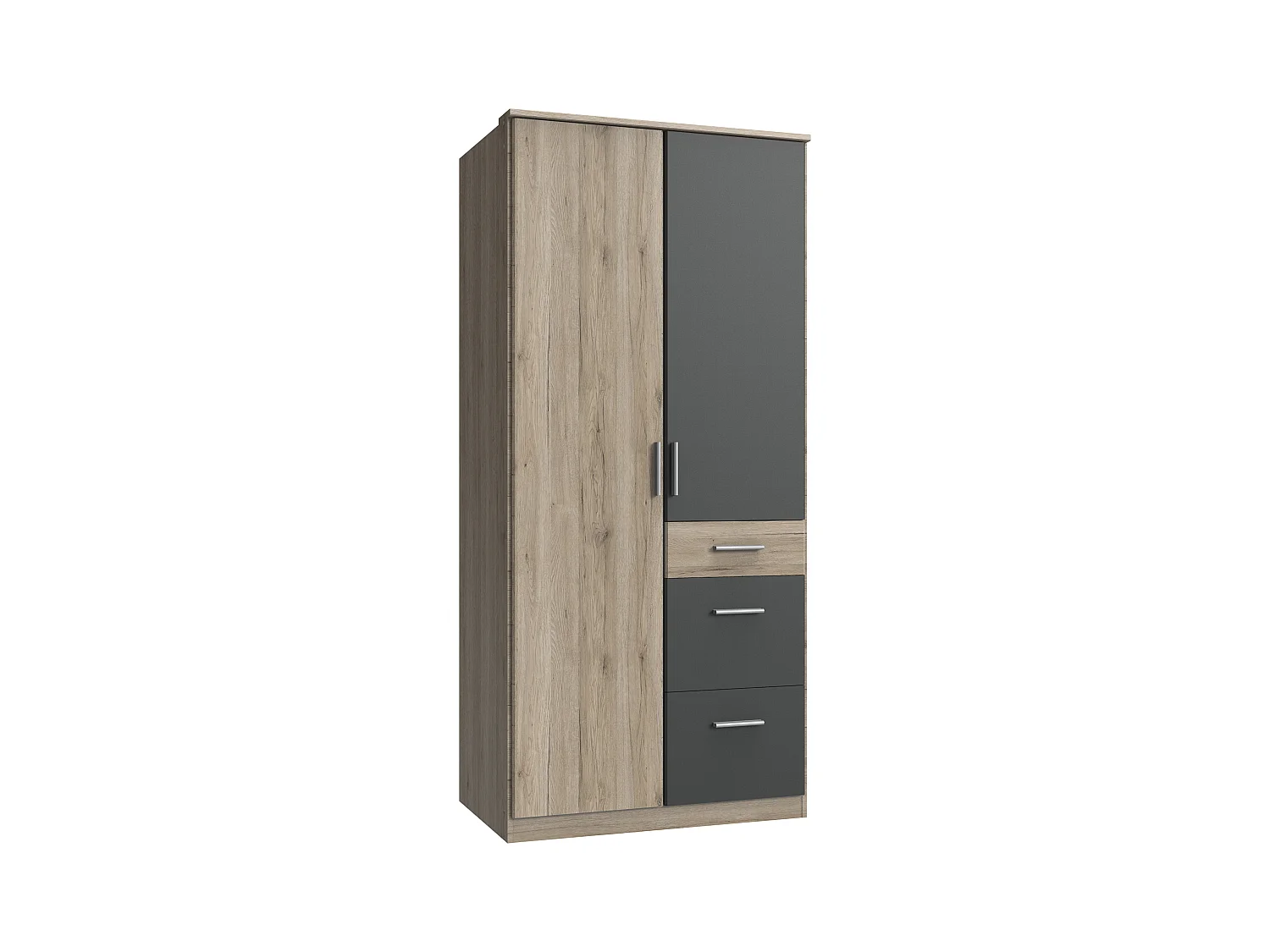 Armoire Placard, meuble de rangement Imitation chêne San Remo, rechampis graphite