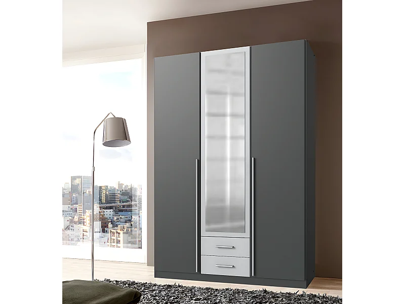 Armoire placard meuble de rangement coloris graphite/gris clair - L. 135 x H. 197 x P. 58 cm