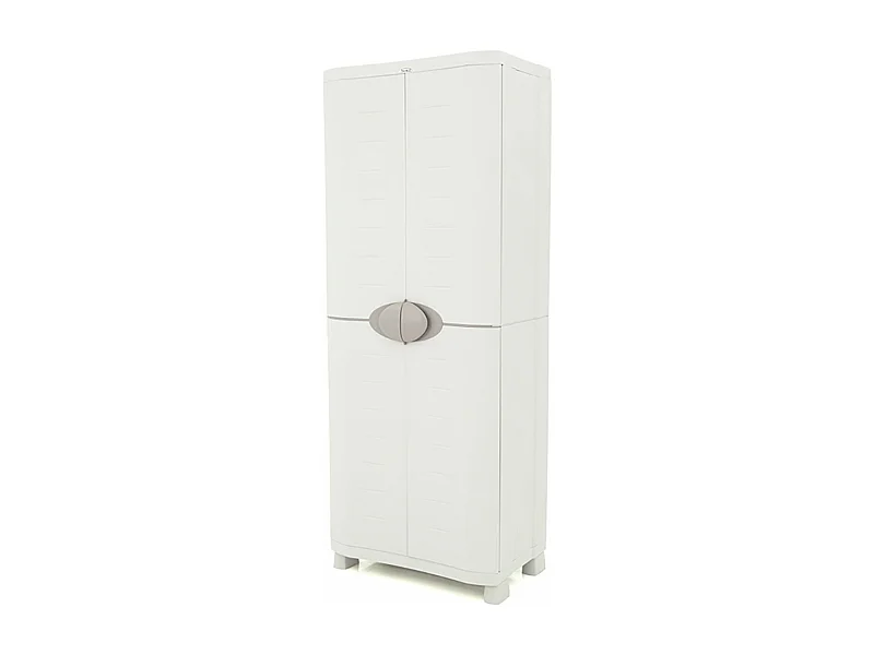 Armoire meuble de rangement 2 portes intérieur/extérieur coloris beige - L. 70 x P. 45 x H. 184 cm