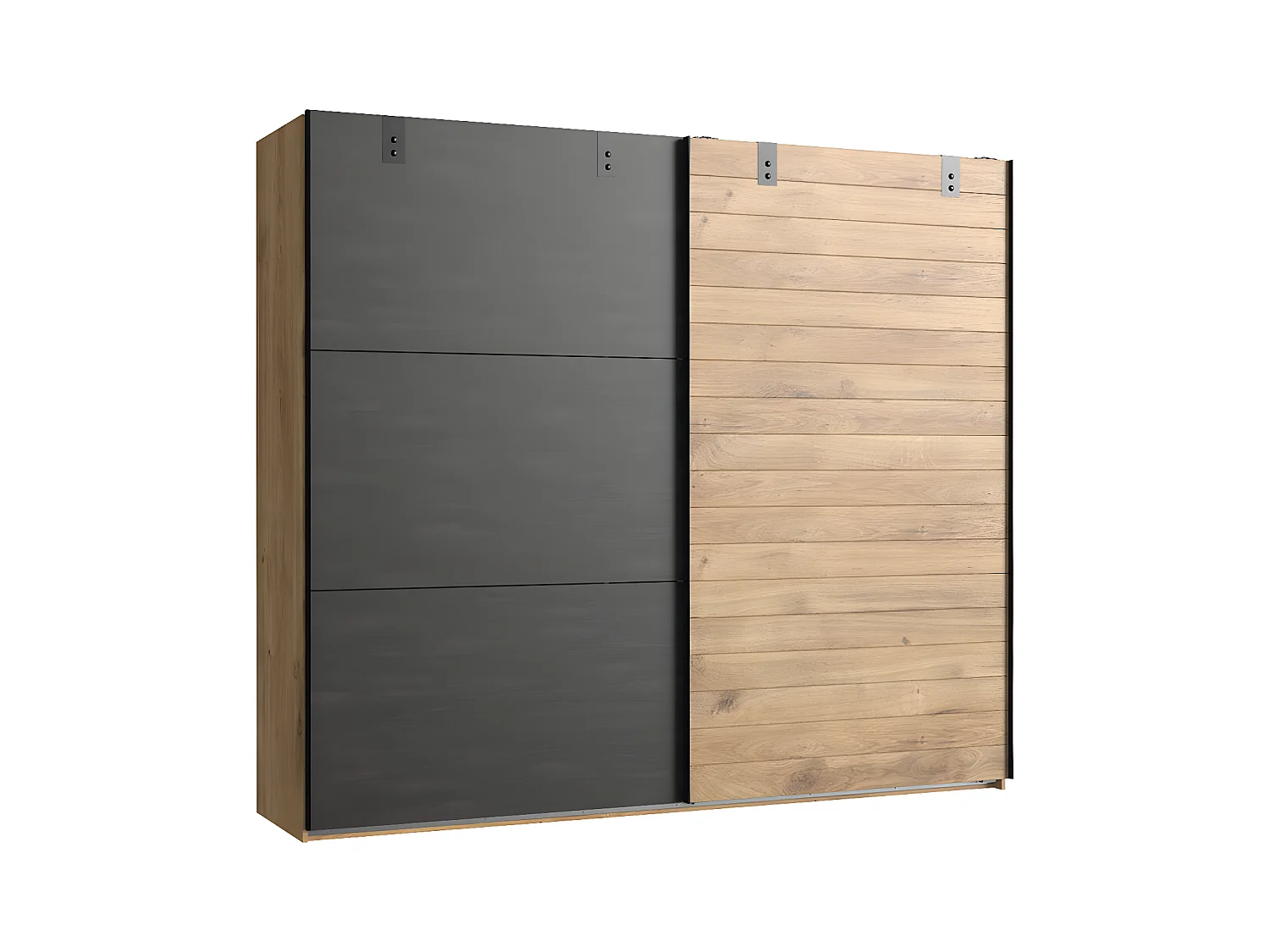 Armoire design 2 portes coulissantes Imitation chêne poutre rechampis raw steel