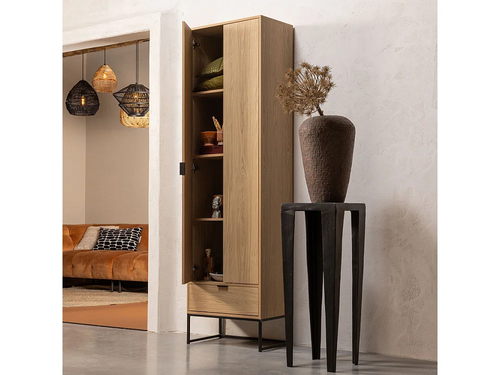 Silas - Armoire 2 portes 1 tiroir en bois H210cm - Bois clair