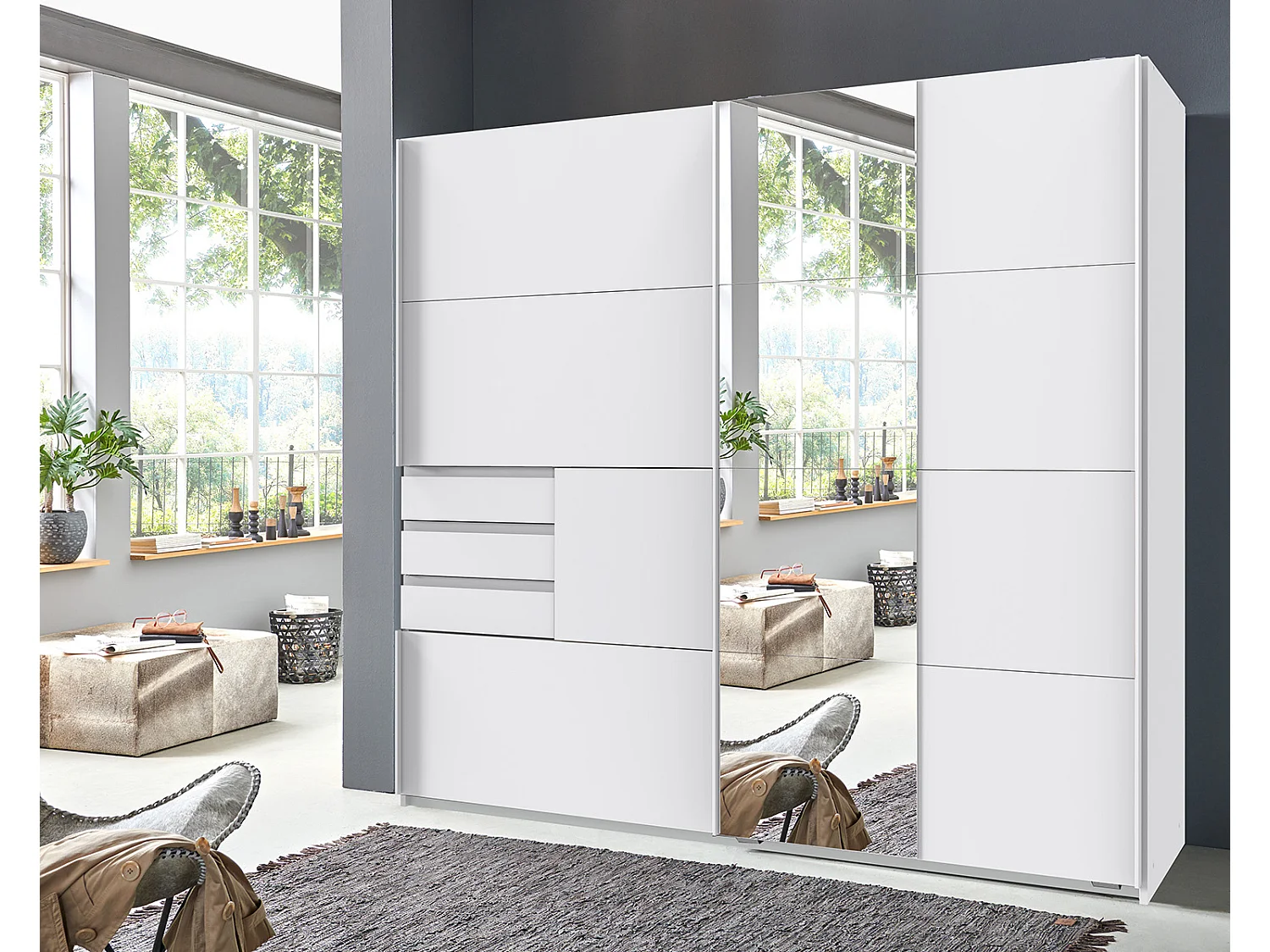 Armoire, meuble de rangement coloris Blanc, rechampis imitation blanc - L. 180 x H. 198 x P. 65 cm 