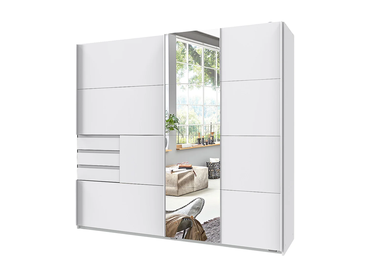 Armoire, meuble de rangement coloris Blanc, rechampis imitation blanc - L. 180 x H. 198 x P. 65 cm 