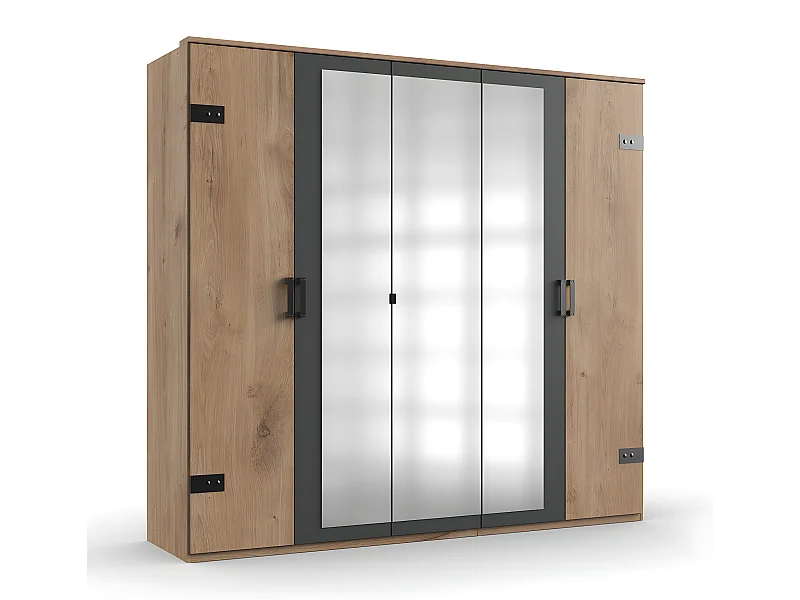 Armoire placard meuble de rangement coloris imitation chêne poutre/graphite