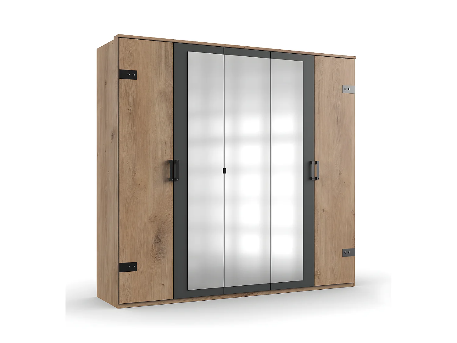 Armoire placard meuble de rangement coloris imitation chêne poutre/graphite