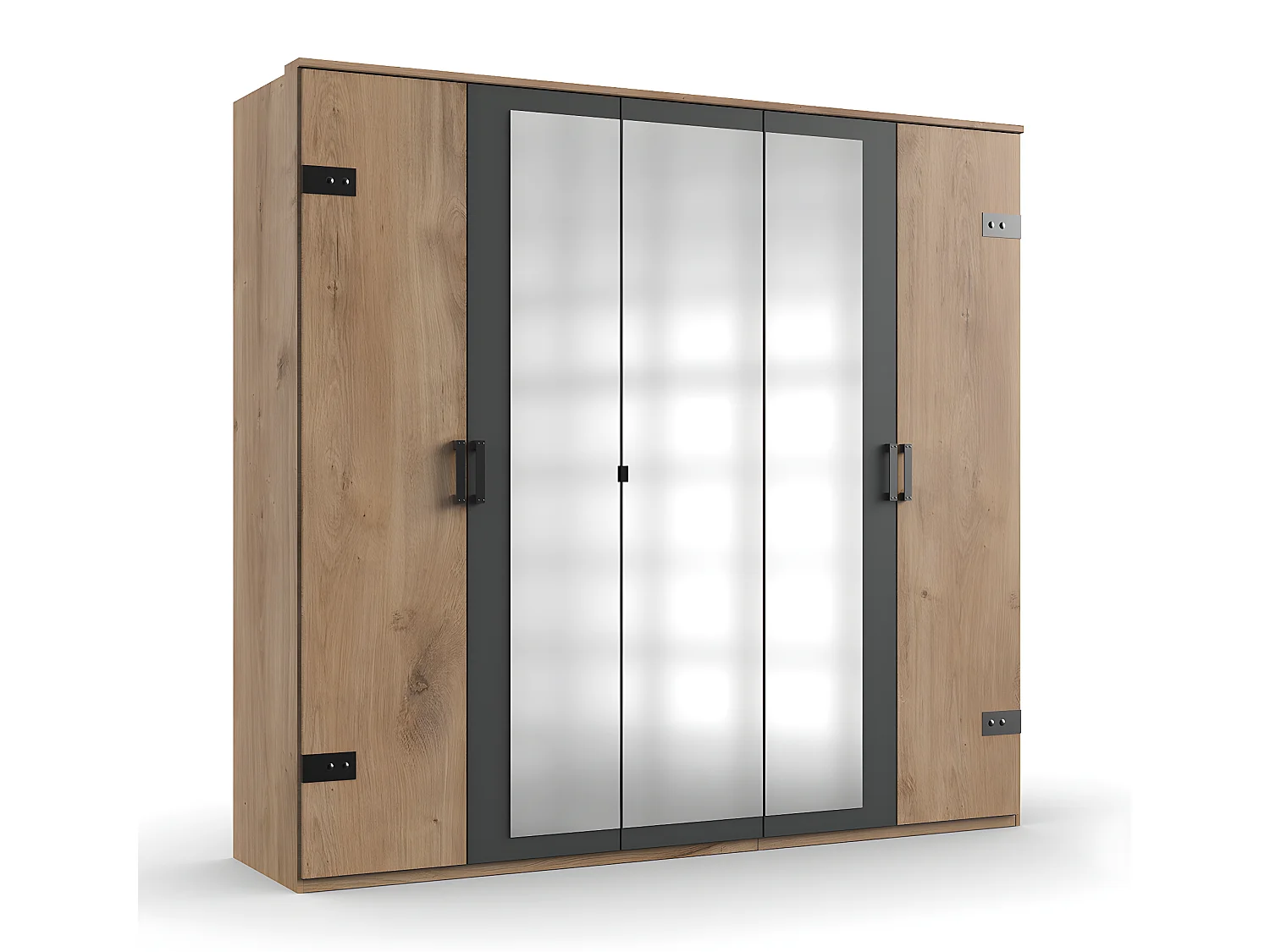 Armoire placard meuble de rangement coloris imitation chêne poutre/graphite