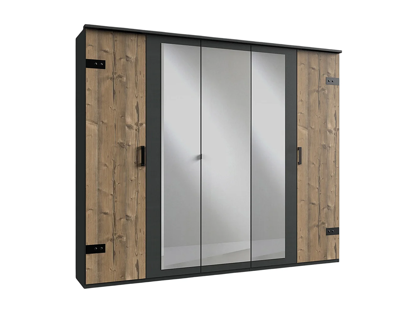 Armoire placard meuble de rangement coloris imitation chêne/gris foncé - L. 225 x H. 210 x P. 58 cm