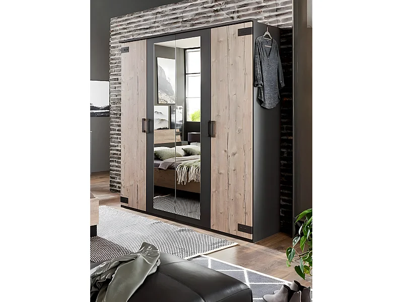 Armoire placard meuble de rangement coloris chêne - L. 180 x H. 210 x P. 58 cm