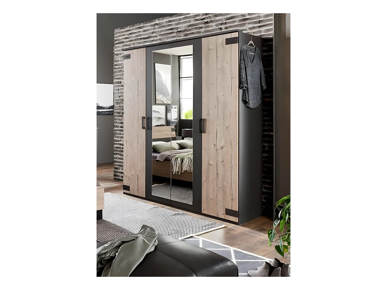 Armoire placard meuble de rangement coloris chêne - L. 180 x H. 210 x P. 58 cm