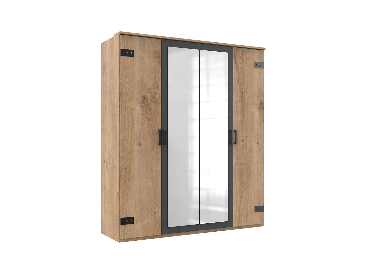Armoire placard meuble de rangement coloris chêne foncé - L. 180 x H. 210 x P. 58 cm