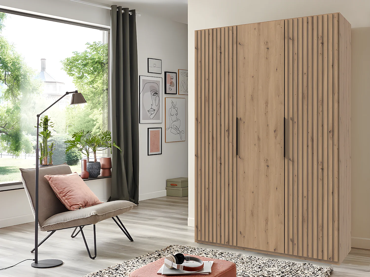 Armoire, placard coloris imitation chêne Artisan -  L. 150 x H. 216 x P. 58 cm 