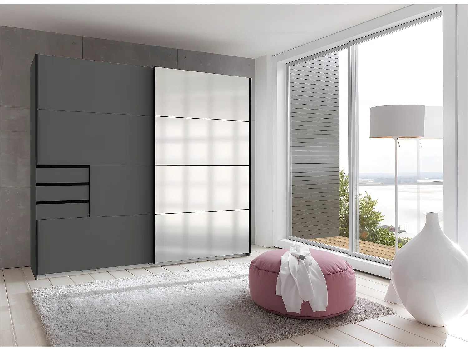 Armoire, placard coloris graphite - Longueur 225 x Hauteur 208 x Profondeur 64 cm 