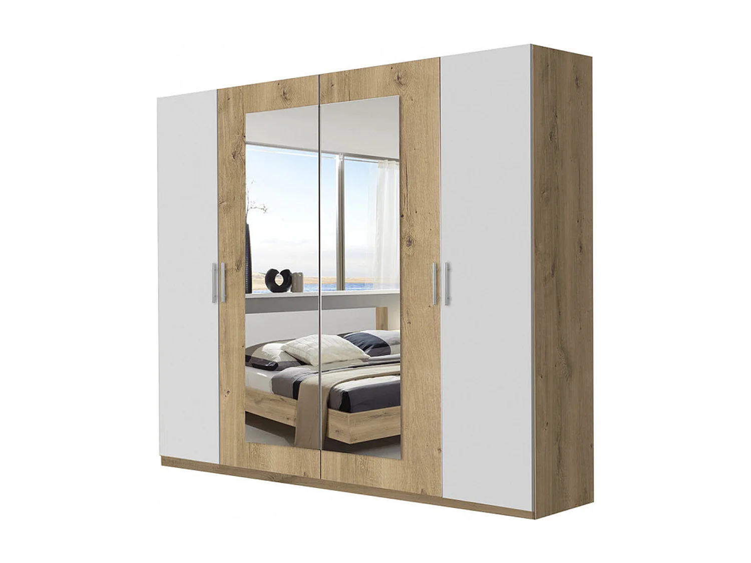 Armoire placard meuble de rangement coloris imitation chêne poutre/blanc