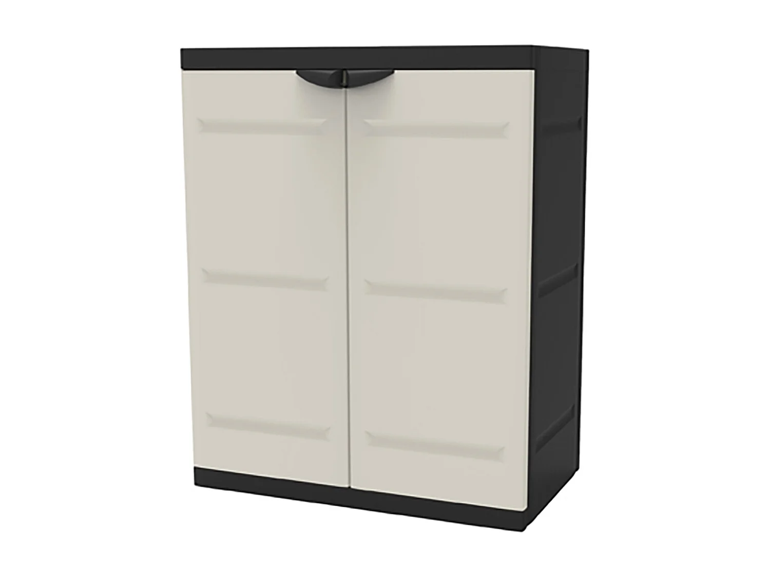 Armoire basse 2 portes intérieur/extérieur coloris noir/taupe - L. 70 x P. 44 x H. 88 cm