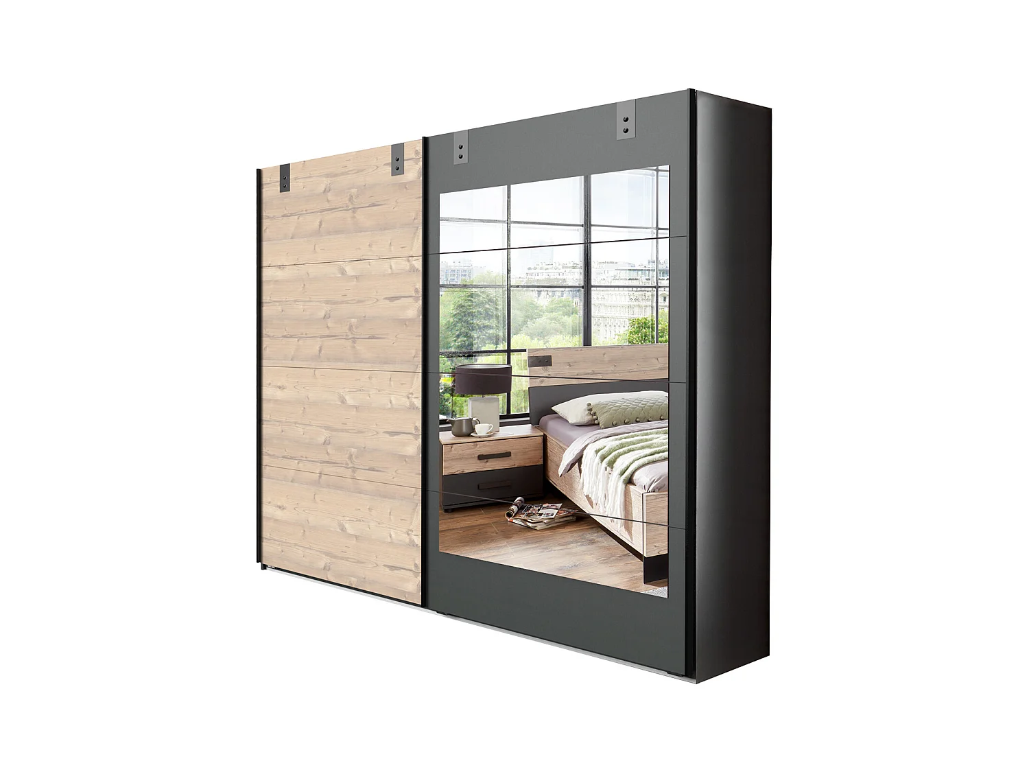 Armoire placard meuble de rangement coloris chêne - L. 225 x H. 210 x P. 65 cm