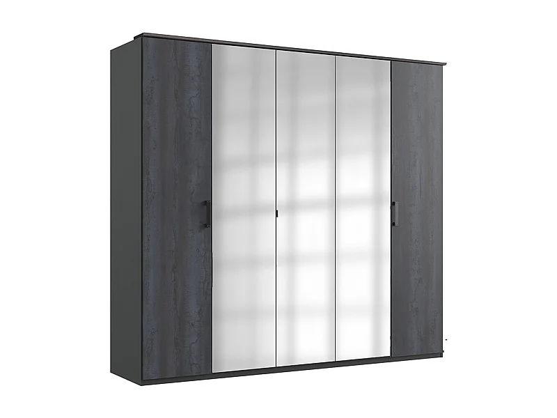 Armoire placard meuble de rangement coloris gris foncé - L. 225 x H. 210 x P. 58 cm