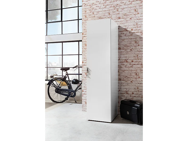 Armoire cadenassable avec 1 porte en bois mélamine coloris blanc - L. 45 x H. 185 x P. 54 cm