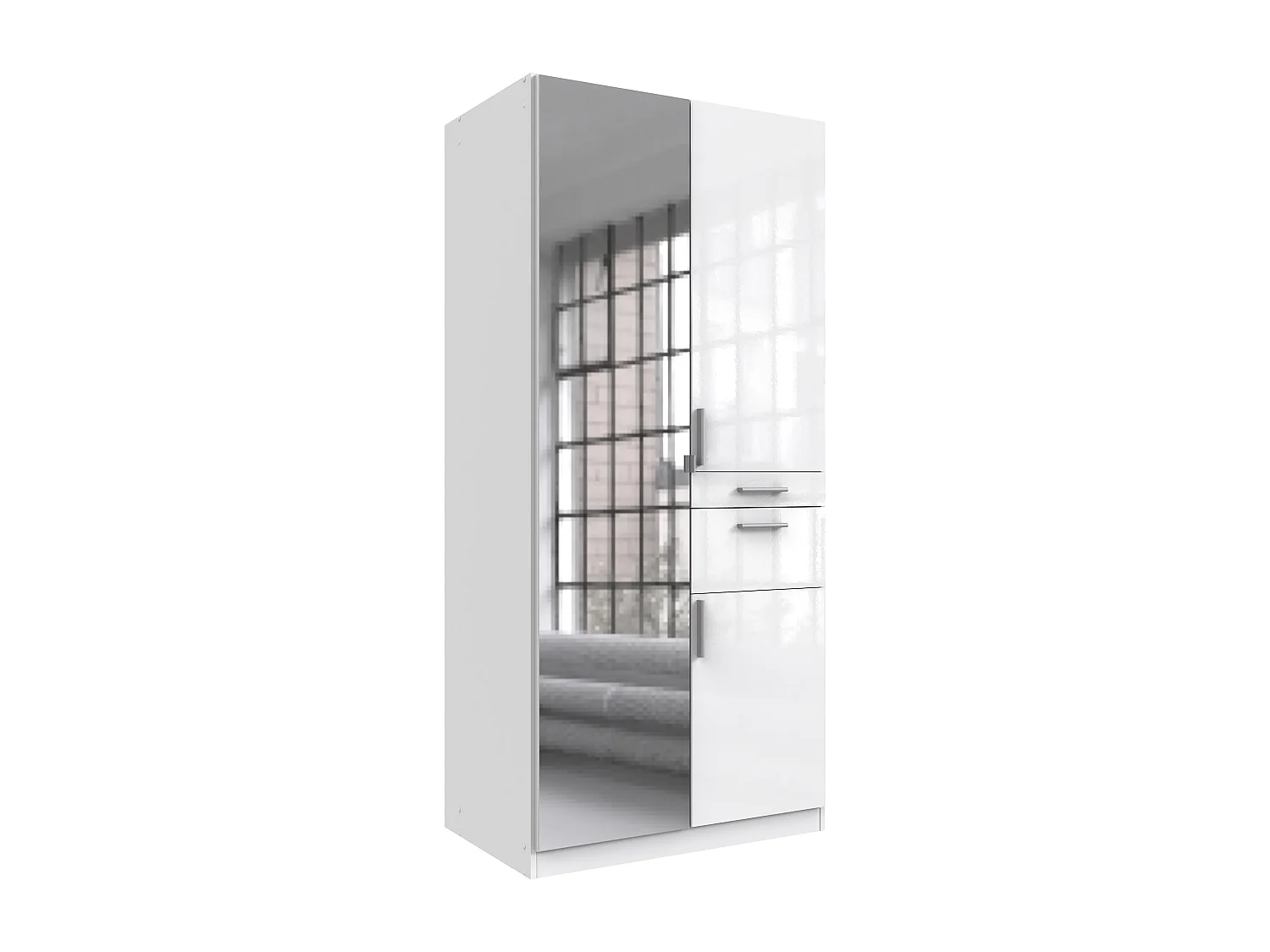 Armoire, meuble de rangement 2 portes coloris blanc cassé laqué / blanc - L. 90 x H. 197 x P. 58 cm 