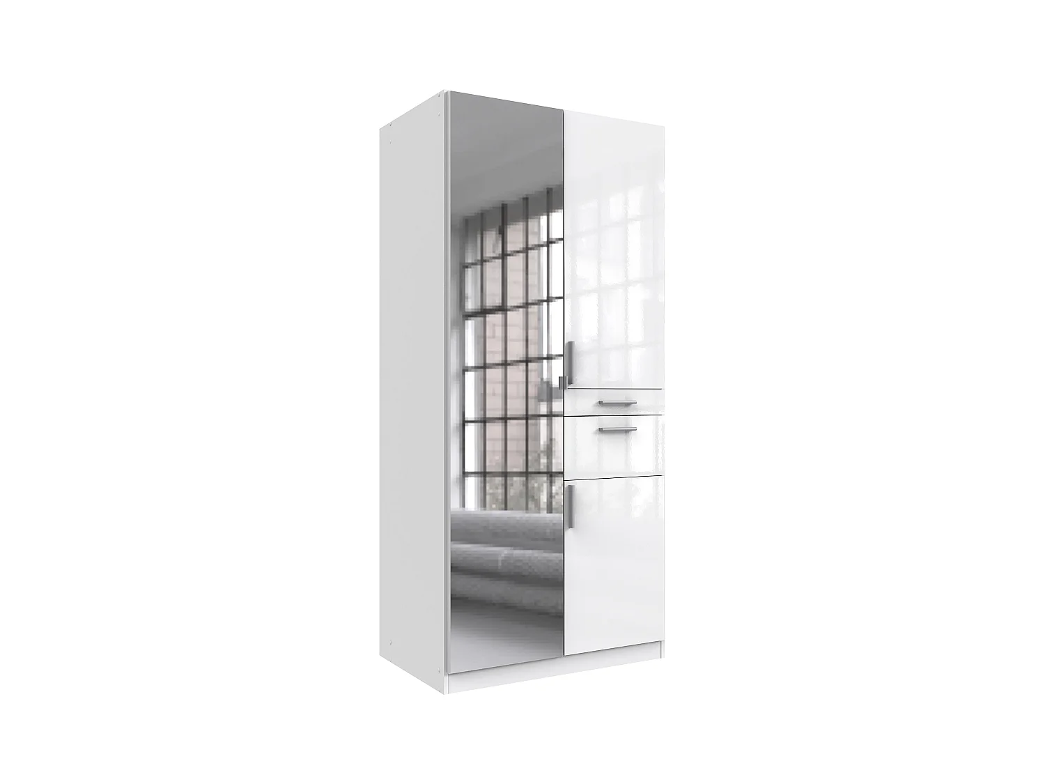 Armoire, meuble de rangement 2 portes coloris blanc cassé laqué / blanc - L. 90 x H. 197 x P. 58 cm 