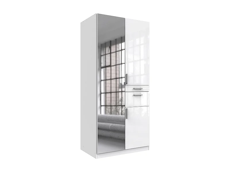 Armoire, meuble de rangement 2 portes coloris blanc cassé laqué / blanc - L. 90 x H. 197 x P. 58 cm 