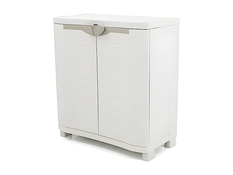 Armoire basse 2 portes intérieur/extérieur coloris beige - L. 90 x P. 45 x H. 100 cm