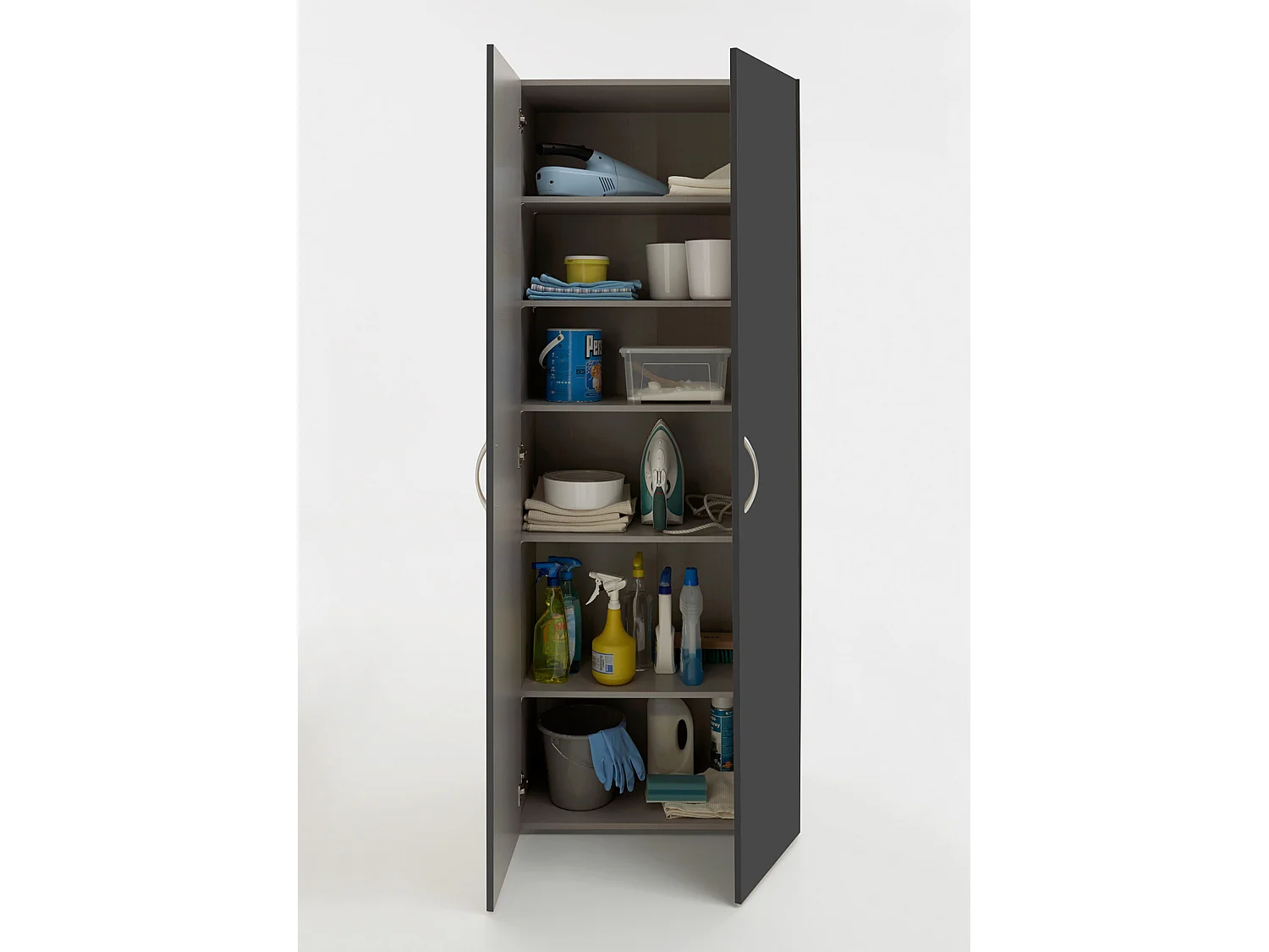 Armoire, meuble de rangement avec 5 tablettes coloris graphite - L. 70 x H. 185 x P. 40 cm