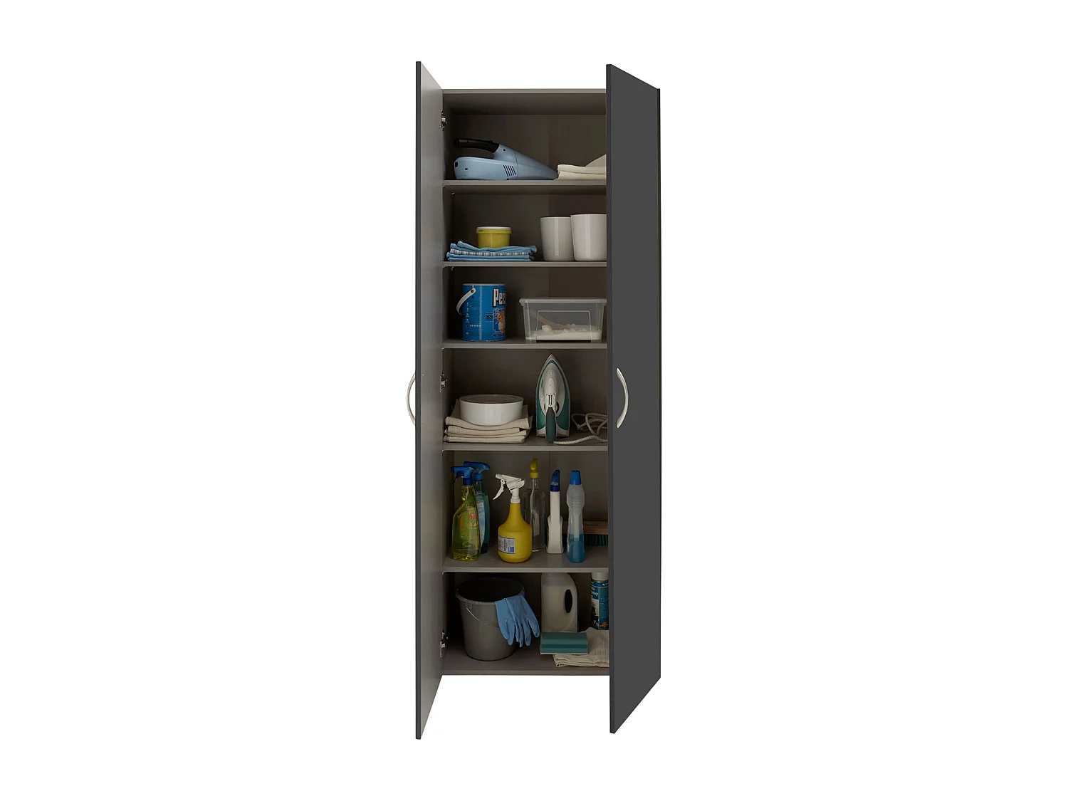 Armoire, meuble de rangement avec 5 tablettes coloris graphite - L. 70 x H. 185 x P. 40 cm