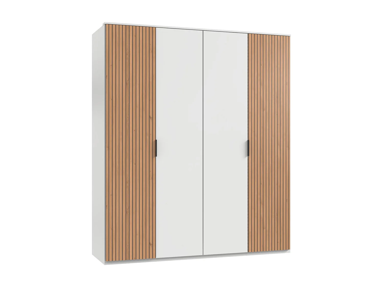 Armoire avec corniche, placard coloris blanc, rechampis, imitation chêne Artisan