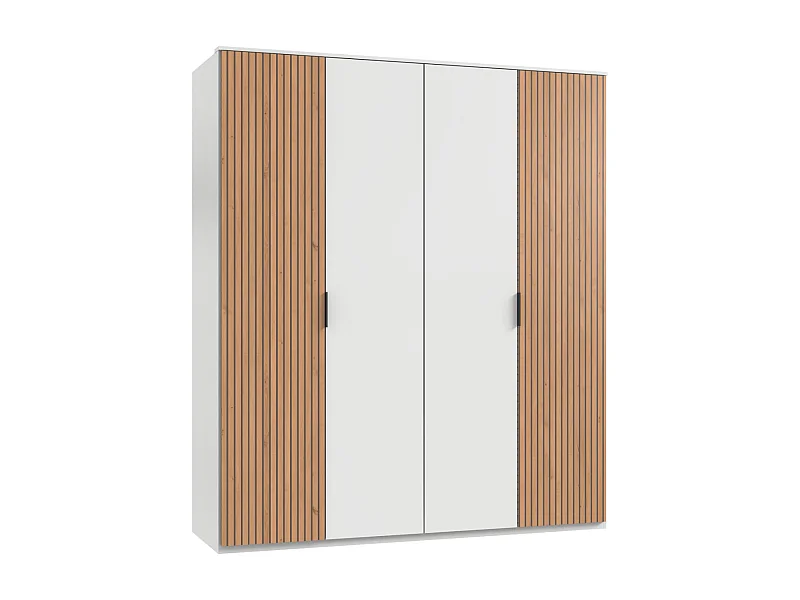 Armoire avec corniche, placard coloris blanc, rechampis, imitation chêne Artisan