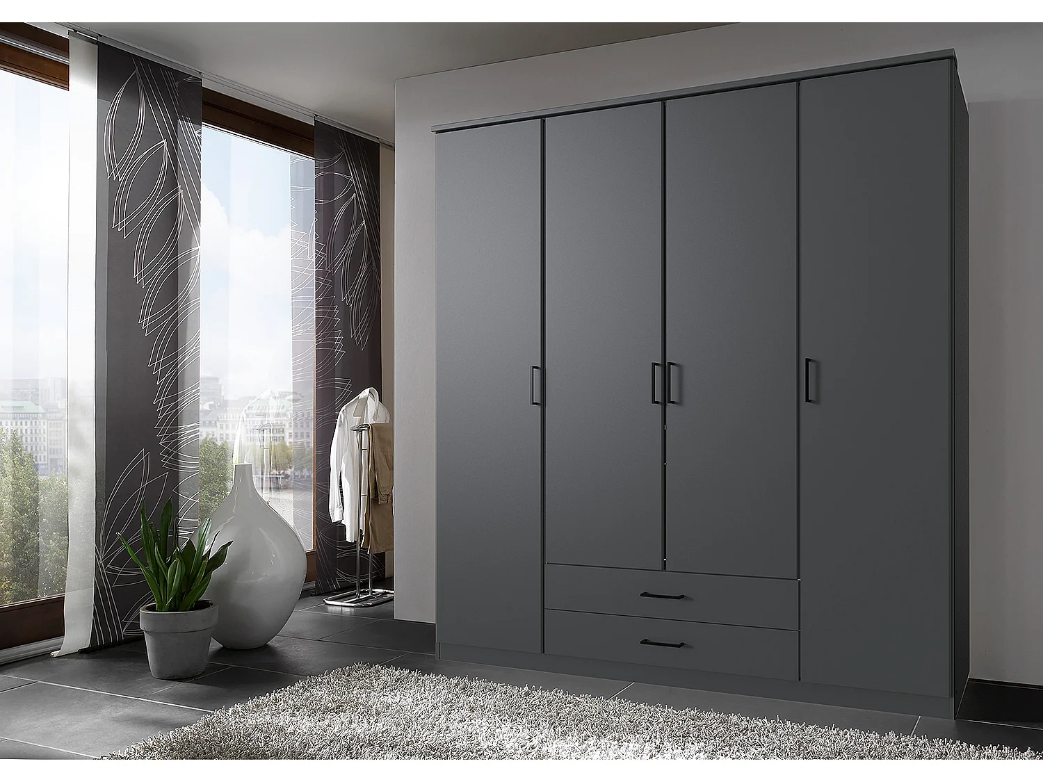Armoire placard meuble de rangement coloris gris graphite - L. 180 x H. 198 x P. 58 cm