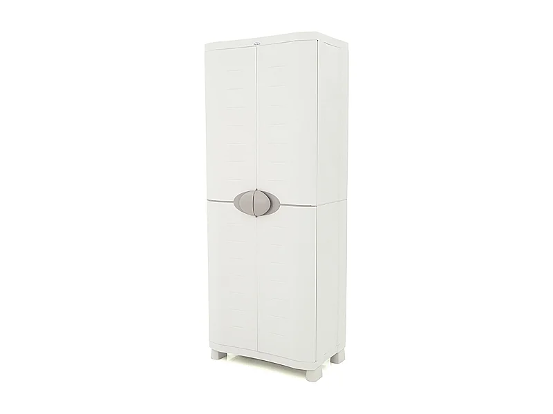 Armoire meuble de rangement 2 portes, intérieur/extérieur coloris beige - L. 70 x P. 45 x H. 184 cm