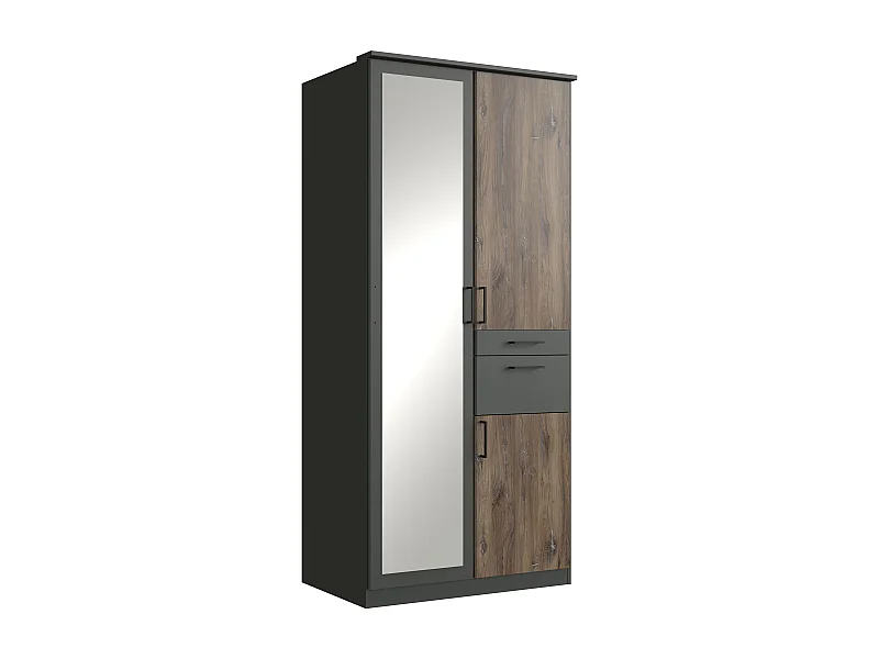 Armoire, meuble de rangement coloris imitation chêne Flagstaff, rechampis graphite
