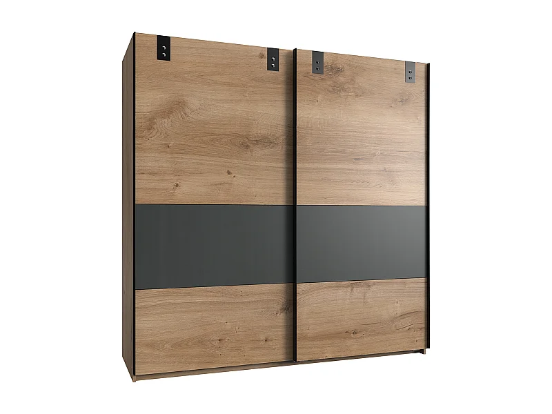 Armoire placard meuble de rangement coloris imitation chêne poutre/ graphite