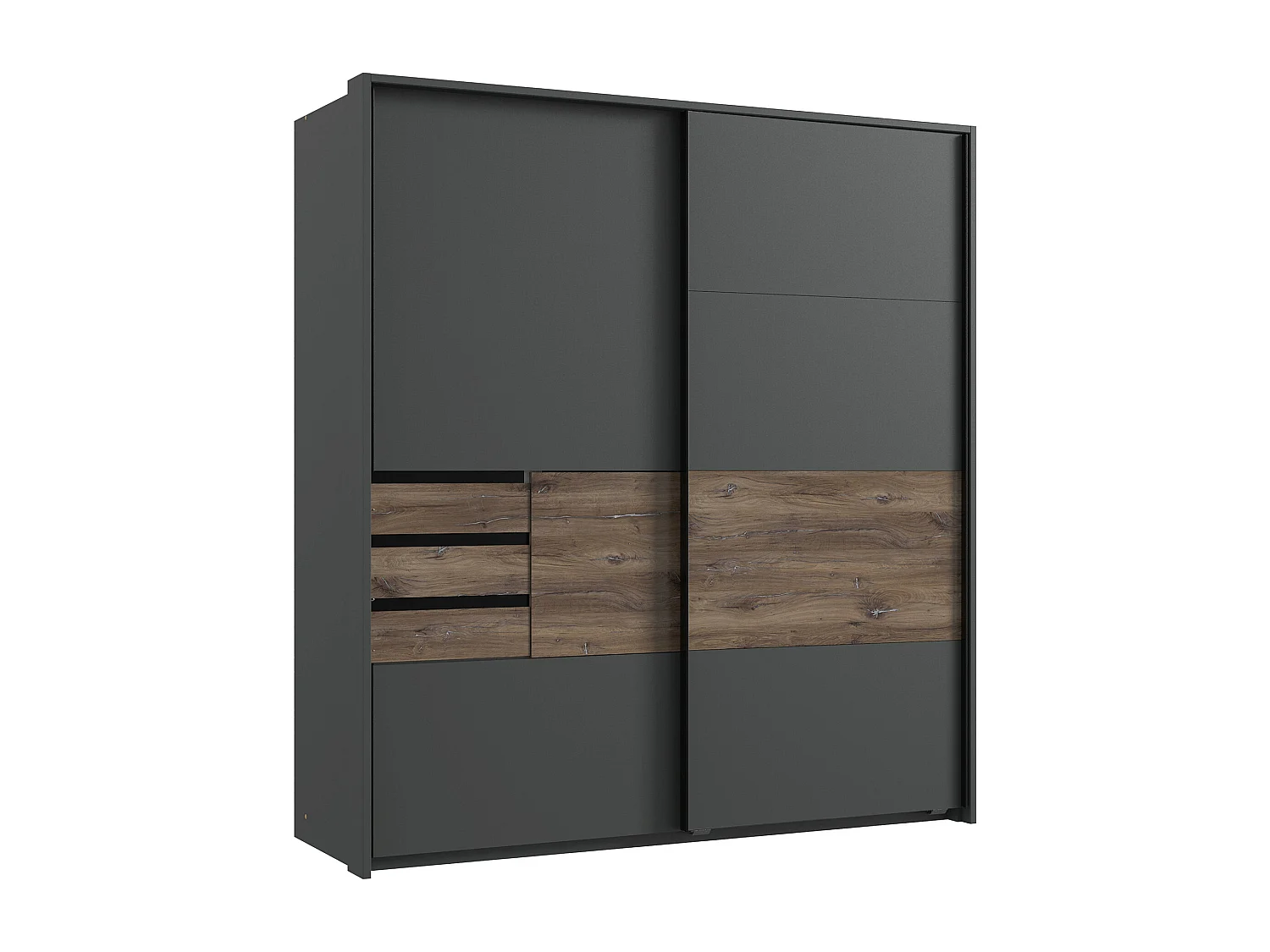 Armoire, meuble de rangement coloris graphite, rechampis imitation chêne