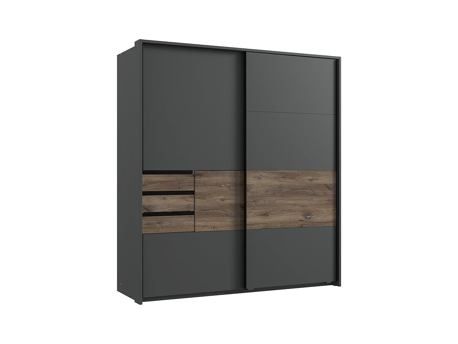 Armoire, meuble de rangement coloris graphite, rechampis imitation chêne