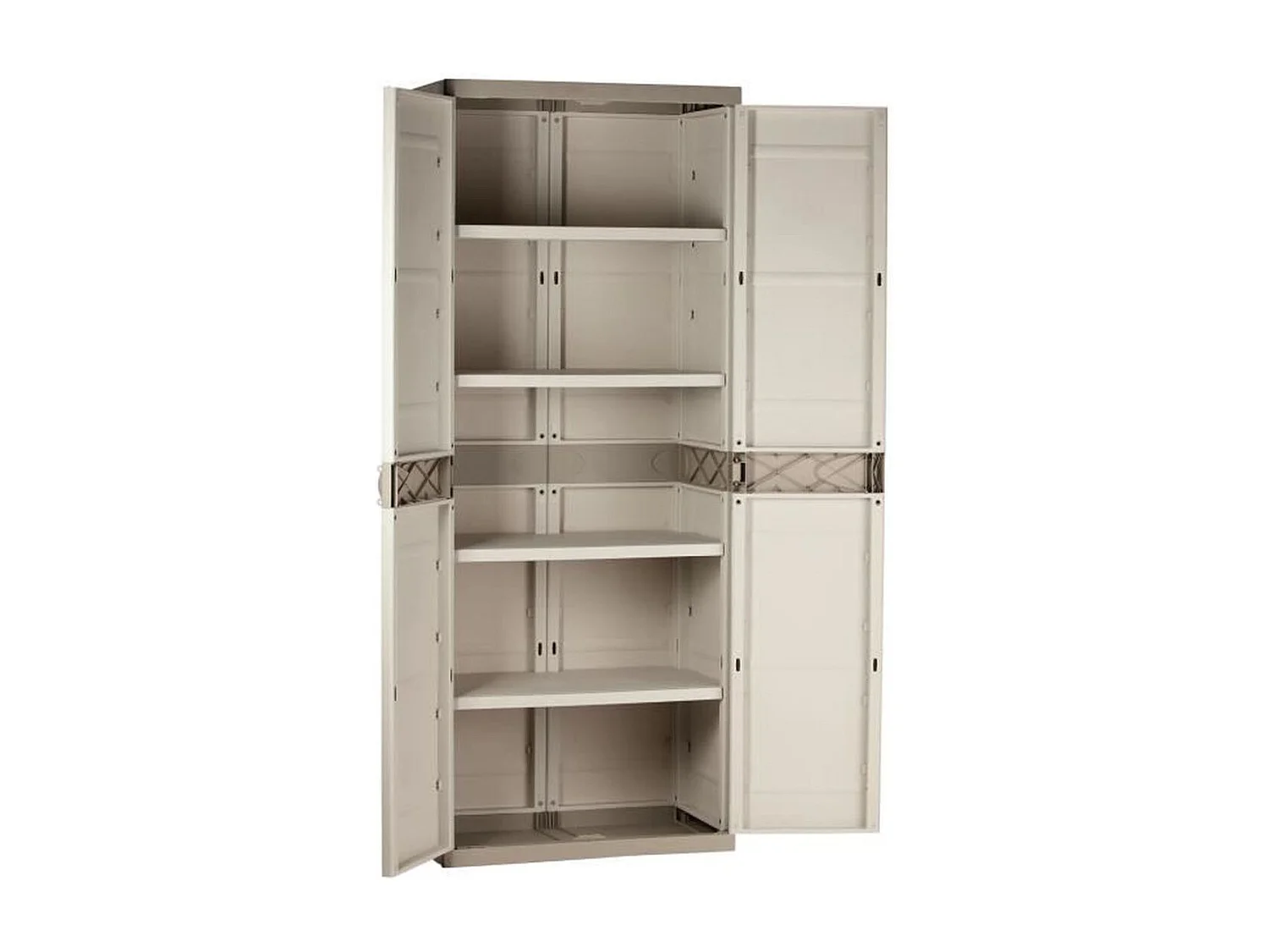Armoire haute meuble de rangement 2 portes intérieur/extérieur coloris beige