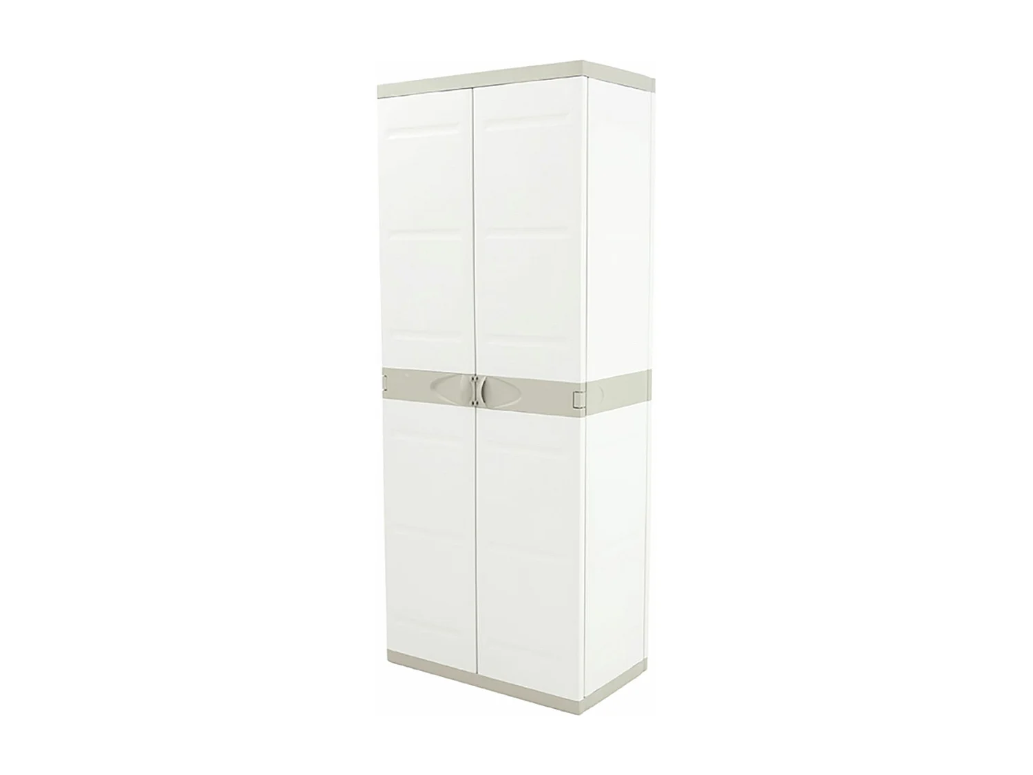 Armoire haute meuble de rangement 2 portes intérieur/extérieur coloris beige