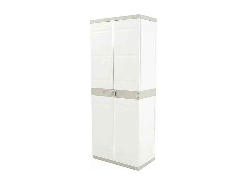 Armoire haute meuble de rangement 2 portes intérieur/extérieur coloris beige
