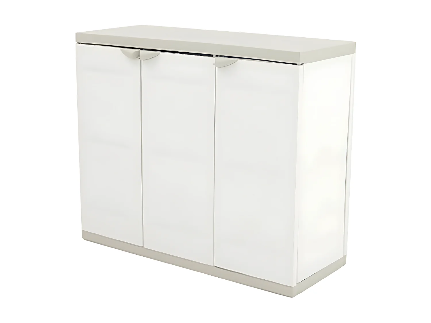 Armoire basse 3 portes intérieur/extérieur coloris beige - L. 105 x P. 44 x H. 88 cm