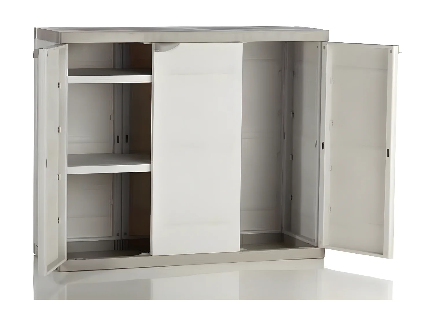 Armoire basse 3 portes intérieur/extérieur coloris beige - L. 105 x P. 44 x H. 88 cm