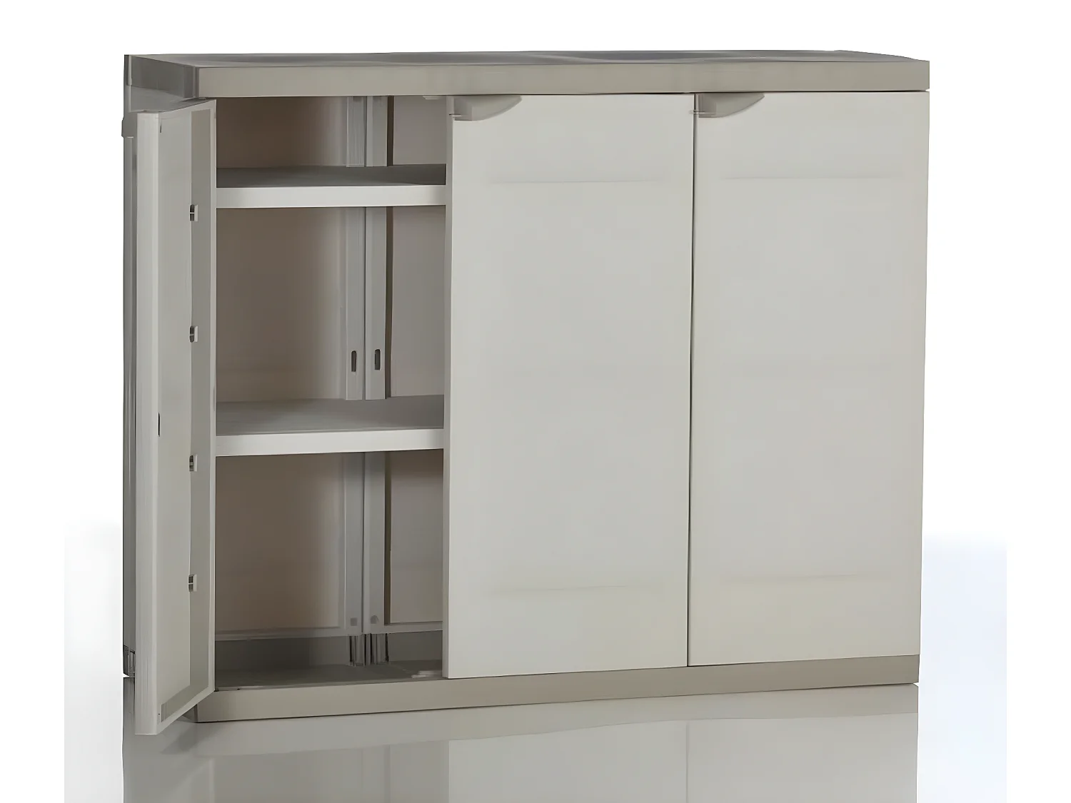 Armoire basse 3 portes intérieur/extérieur coloris beige - L. 105 x P. 44 x H. 88 cm