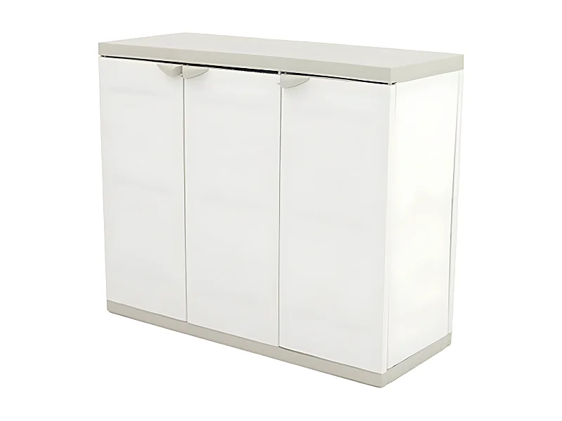 Armoire basse 3 portes intérieur/extérieur coloris beige - L. 105 x P. 44 x H. 88 cm