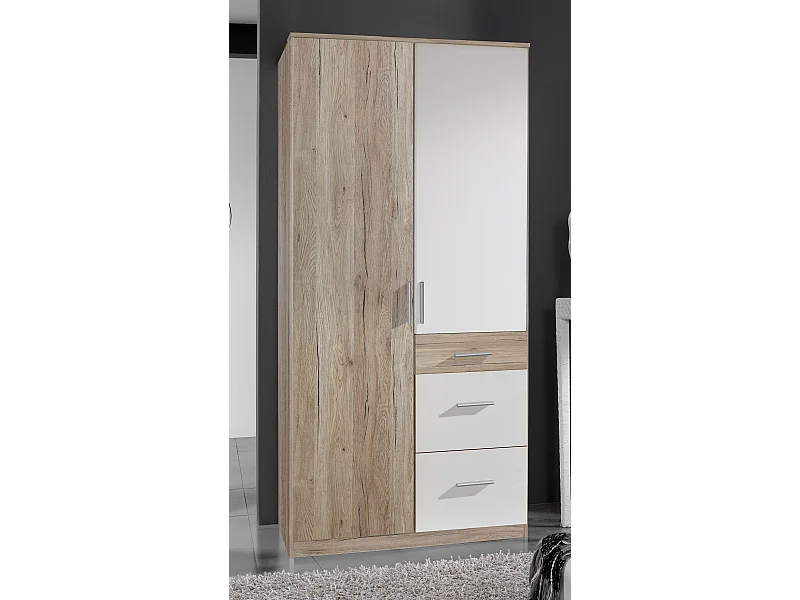 Armoire Placard, meuble de rangement Imitation chêne San Remo, rechampis blanc