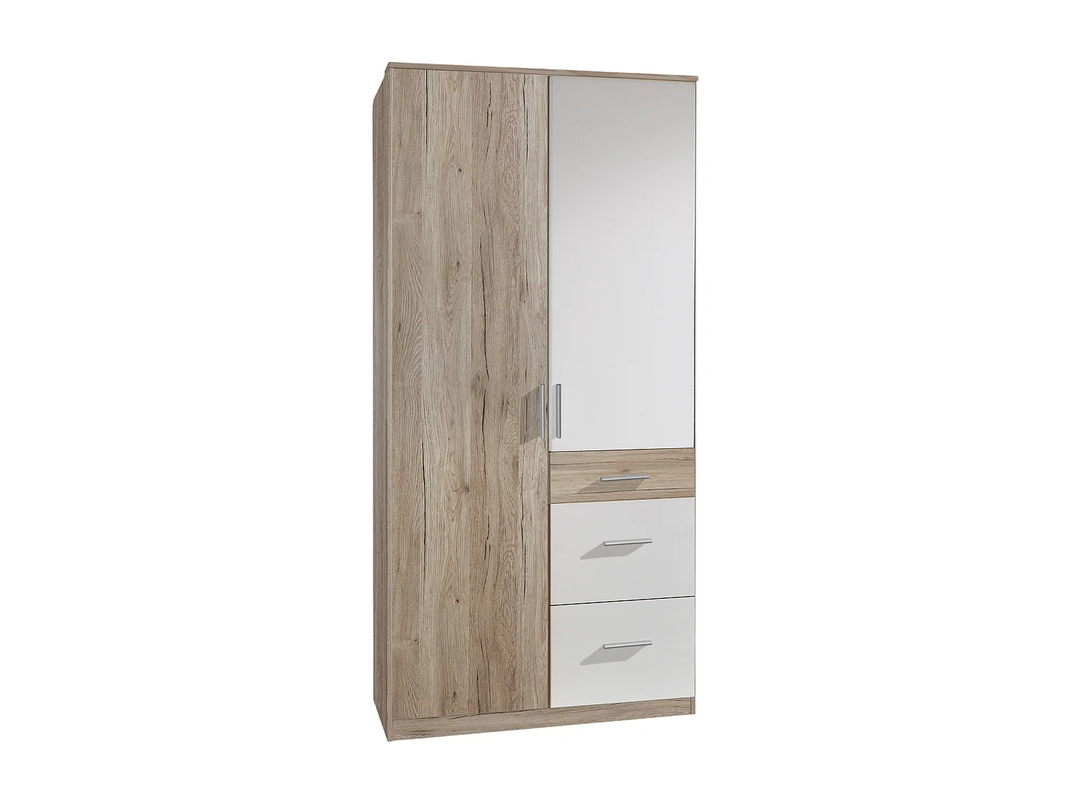 Armoire Placard, meuble de rangement Imitation chêne San Remo, rechampis blanc