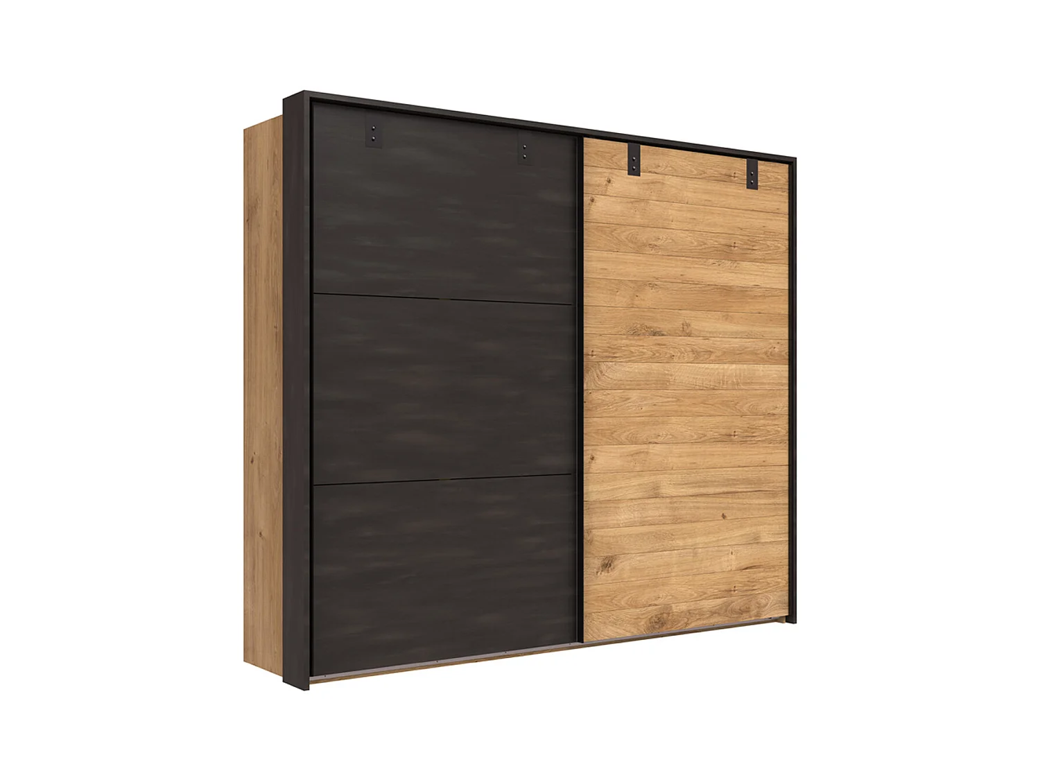 Armoire avec un cadre 2 portes coulissantes en chêne poutre rechampis raw steel