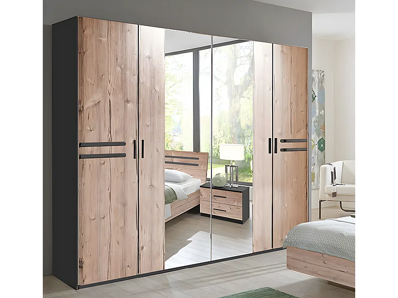 Armoire placard meuble de rangement coloris effet bois - L. 225 x H. 210 x P. 58 cm