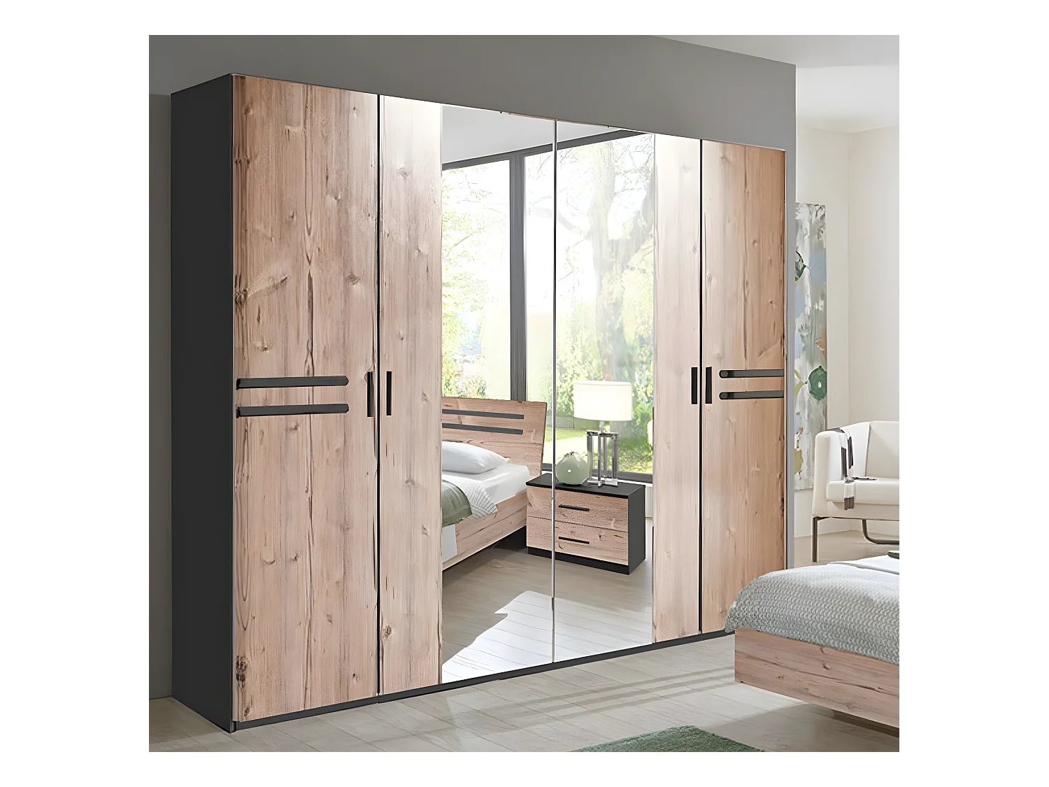 Armoire placard meuble de rangement coloris effet bois - L. 225 x H. 210 x P. 58 cm