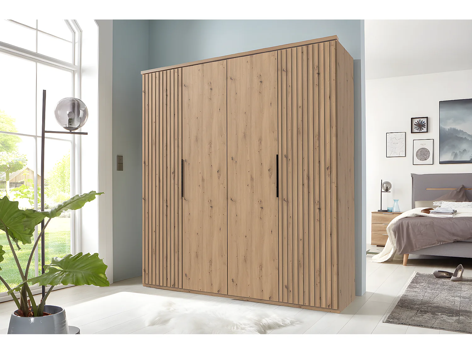 Armoire, placard coloris imitation chêne Artisan - L. 200 x H. 216 x P. 58 cm 